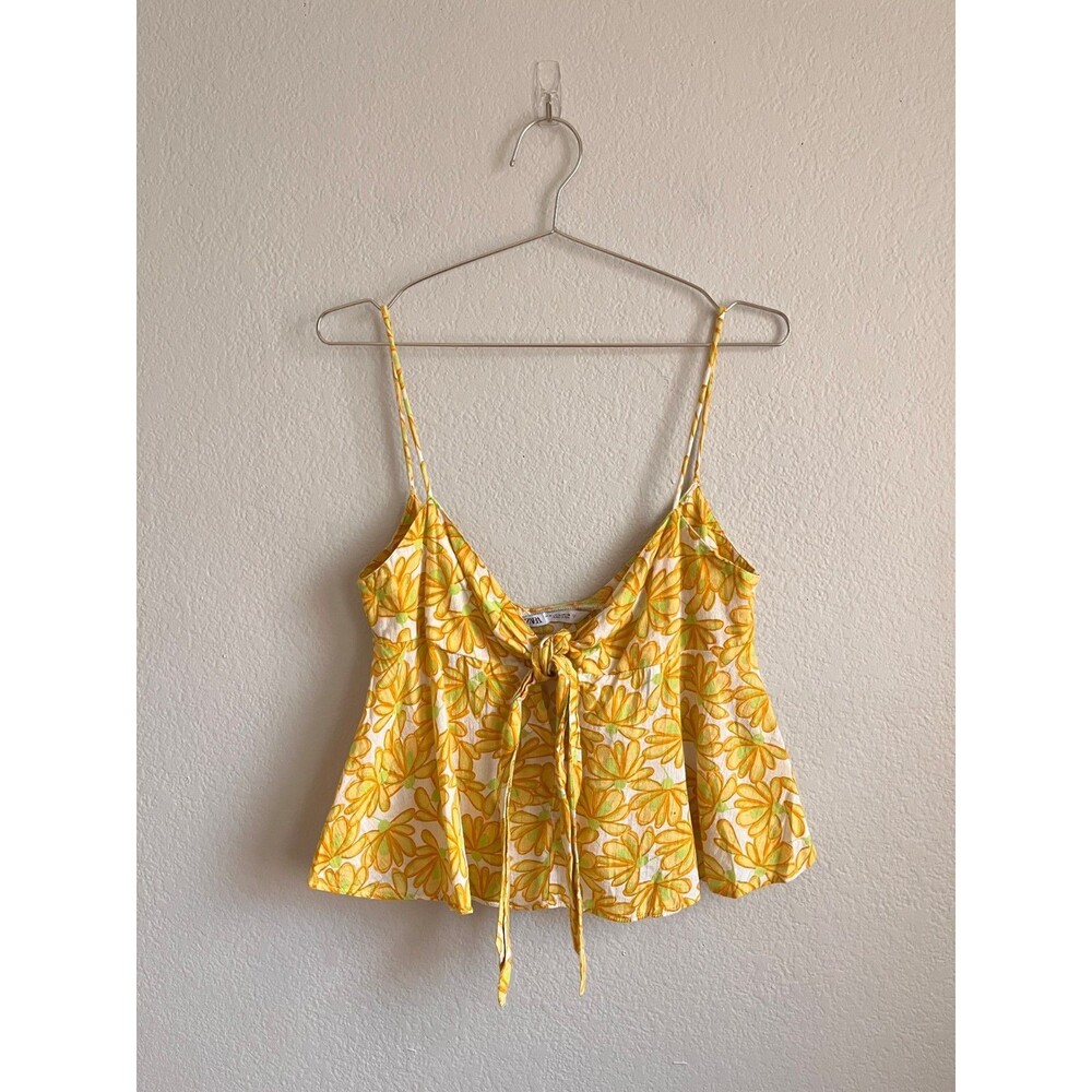 Zara Floral Print Tie-Front Cami in Yellow Size MEDIUM